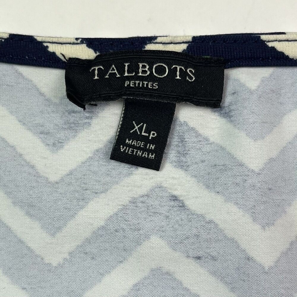 Talbots Chevron Print Belted Slinky Dress XLP Navy Jersey Office Nautical Coast - Picture 5 of 13